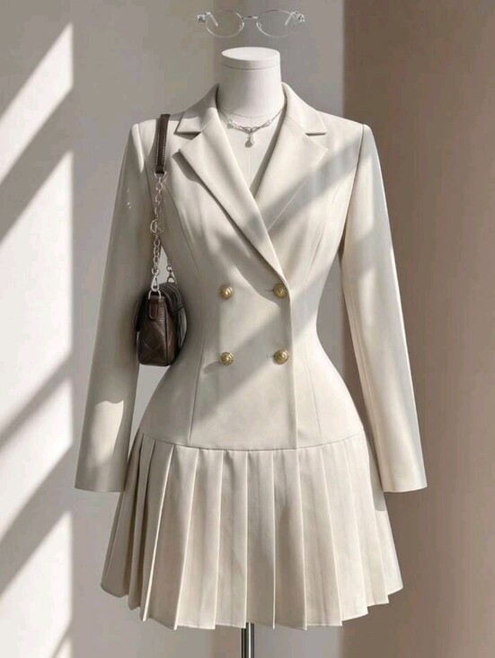 Dresses & Skirts - Women's Autumn New Linen-Colored Elegant Preppy Style Long Sleeve